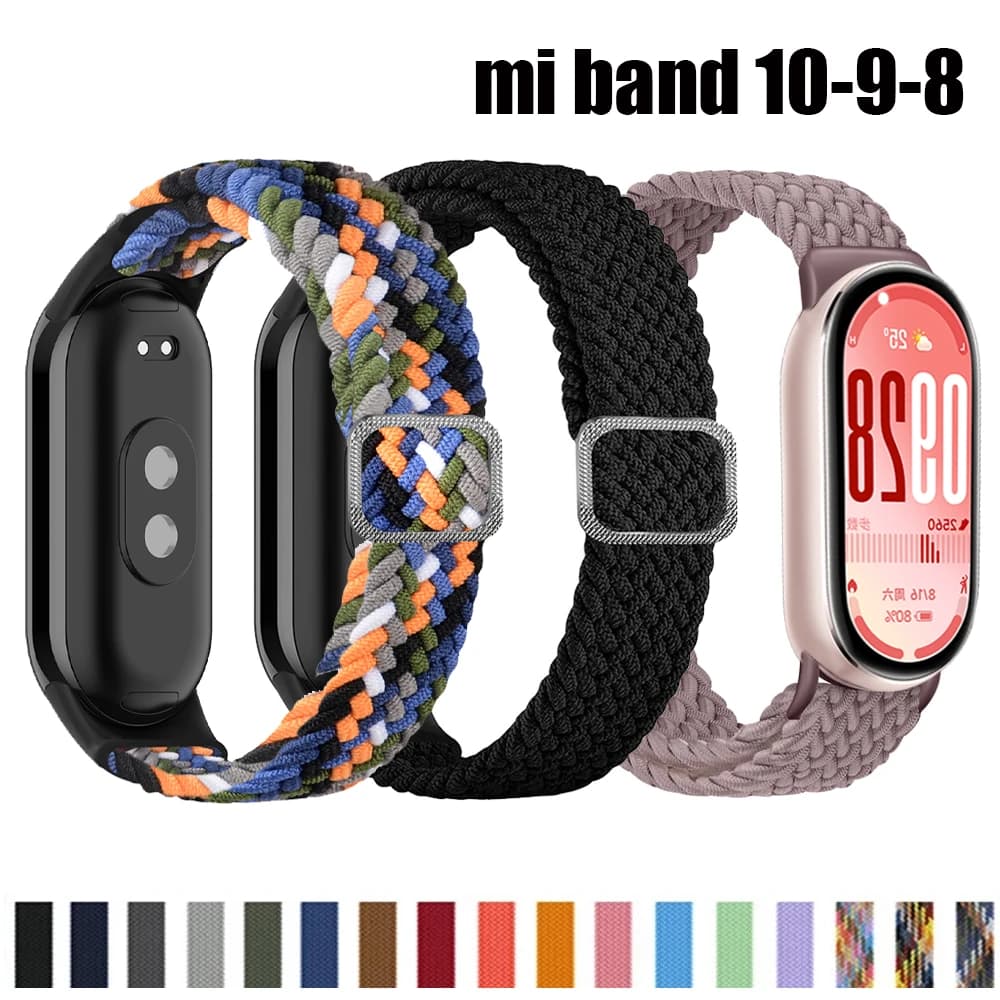 Cinturino per Xiaomi Mi Band 10 8 9 Nylon elastico intrecciato Solo Loop Cintura di ricambio regolabile Cinturino correa Miband 10 braccialetto