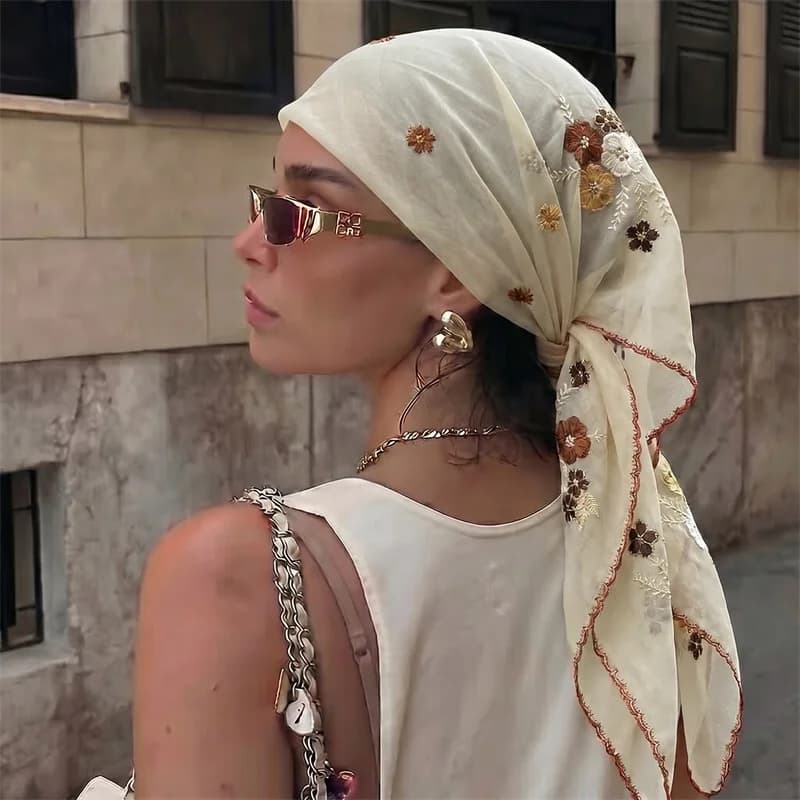 Luxury Sheer Mesh Shawl Floral Embroidery Head Scarf Women Bohemian Turban Wrap Summer Beach Bandana Muslim Hijab Decor for Gift
