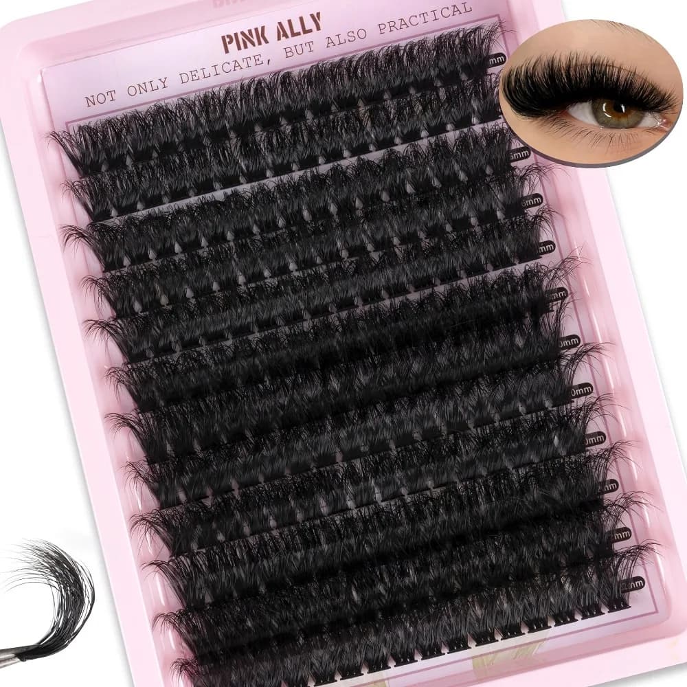 Kit Extension Ciglia Fai da Te con 12 File di Ciglia Finte a Striscia Intera, Effetto Naturale, Fatte a Mano, 3D in Finto Visone, Design a Ciuffetti con Adesivo e Sigillante