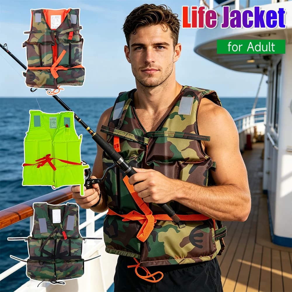 Oxford Fabric Swimming Jacket Wear- Water Sports Survival Vest Tear- Fishing for Life Jackets for Skiing Driving