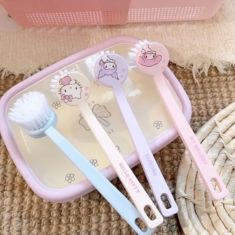 Spazzola per Pentole con Manico Lungo Anime Cartoon Kawaii Sanrio Melody Kuromi, Spazzola per Pulizia Stoviglie, Utensile per Pulizia Cucina