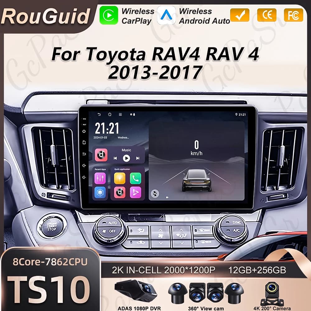 Autoradio Android 16 per Toyota RAV4 RAV 4 2013 2014 2015 2016 2017 con Carplay, lettore multimediale, GPS, DSP, Wi-Fi e schermo.