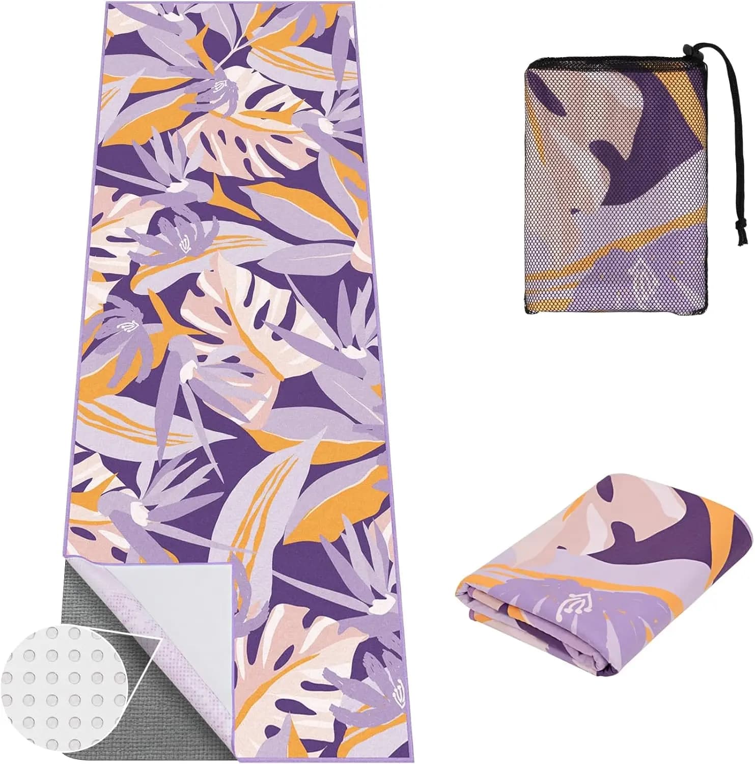 Tappetino Yoga in Microfibra Antiscivolo con Tasche Angolari, 70x26 Pollici, Assorbente per Sudore, per Pilates e Fitness