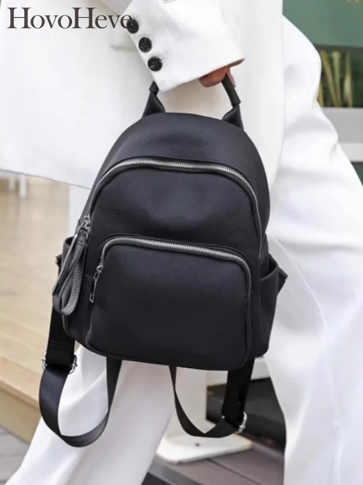 Zaino in vera pelle di vitello tinta unita Zaino da scuola casual da donna High Street Zip femminile Nuovi zaini da viaggio piccoli