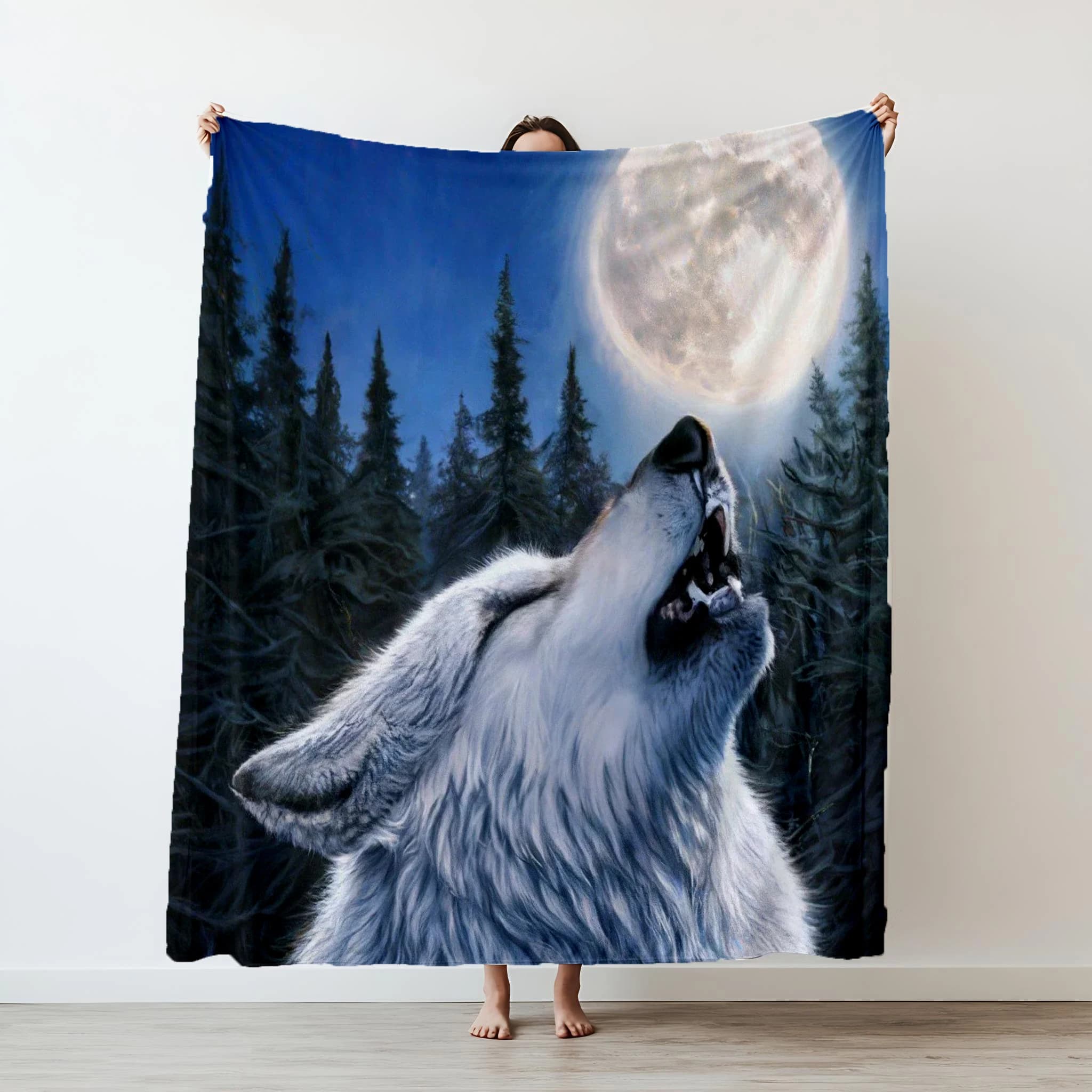 130×150 cm Lupo Flanella Coperta Sottile Peluche Pisolino Divano tappeto per Soggiorno Ufficio Camera da Letto Compleanno Casa Viaggi coppia Regali
