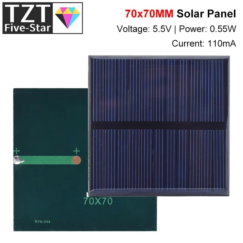 GREATZT Pannello Solare Policristallino 5.5V 110mA 70*70MM 0.55W Mini Sistema Solare Fai-da-Te per Caricabatterie Cellulare