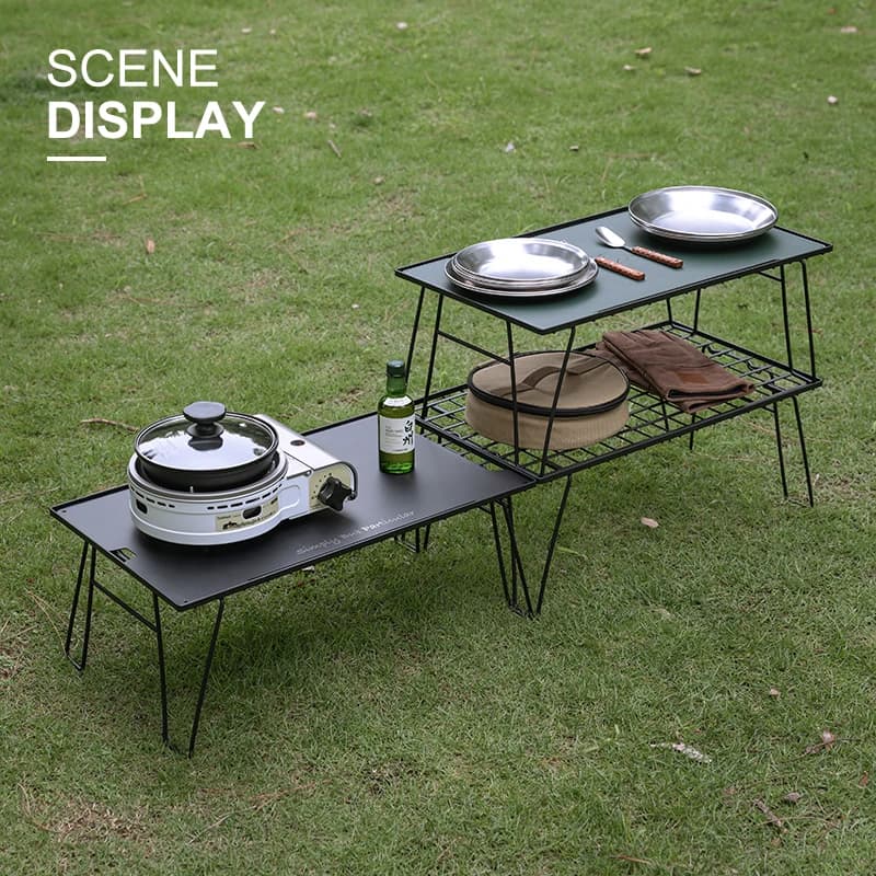 CAMPINGMOON T-235-3T 3-Shelf Folding Camping Picnic Table And Chair Set Alloy Steel Kitchen with Storage Rack And Bag