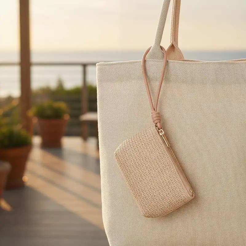 Portamonete in paglia, mini portafoglio, borsa portamonete resistente con cerniera, porta carte, per donne e ragazze