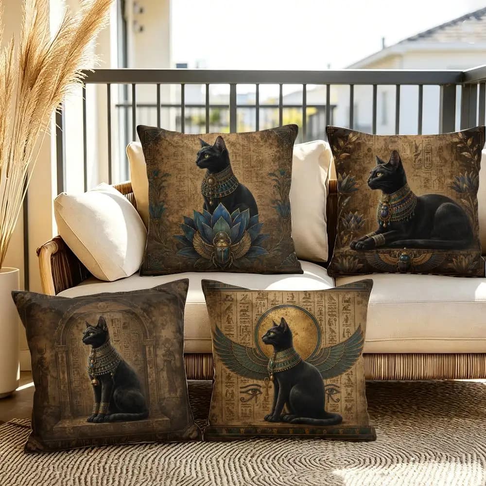 Egyptian Black Cat Cushion Cover Soft Plush Throw Pillow Cover Double-Sided Decorative Cushion Case Sofa Bedroom Home Decor