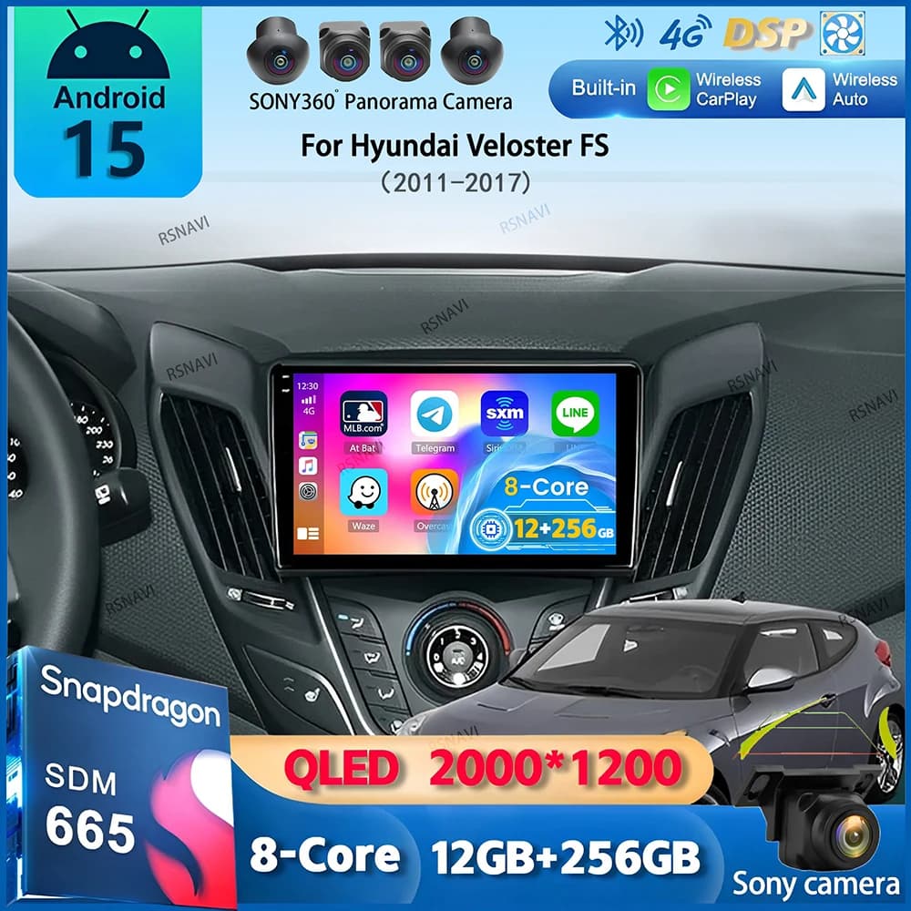 Android 15 Wireless Carplay Auto Autoradio Per Hyundai Veloster FS 2011-2017 Navigazione GPS Lettore Video Multimediale Audio Stereo