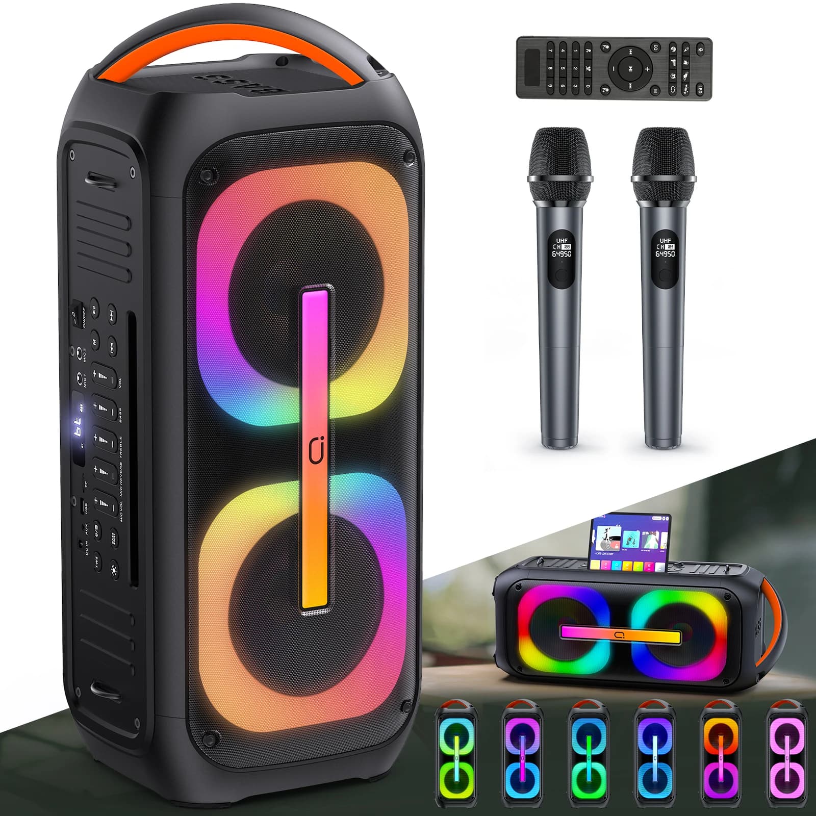 Sistema Karaoke T11-T con Due Microfoni Wireless, Altoparlante per Feste con Doppio Subwoofer da 60W e 6.5 Pollici, Potenza di Picco 400W, Sistema PA
