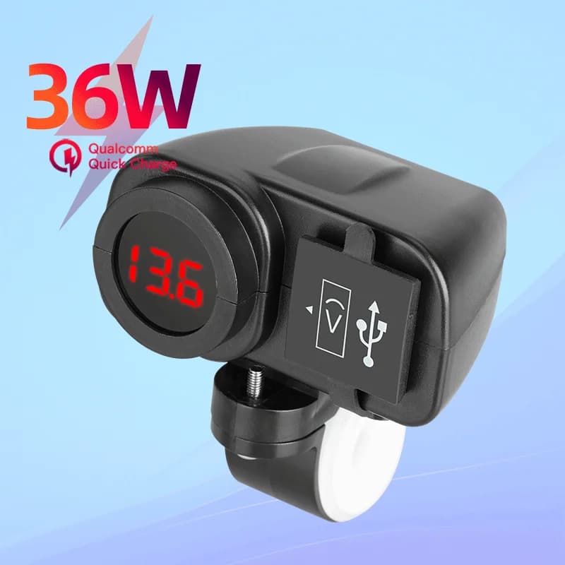Dual USB Charger Socket Waterproof Motorcycle Handlebar Clamp Power Adapter Quick Charge With Voltmeter for Phones 2020 New