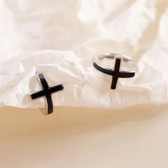 Orecchini a cerchio con croce in smalto minimalista in vero argento sterling 925 per le donne, gioielleria raffinata, mini accessori alla moda