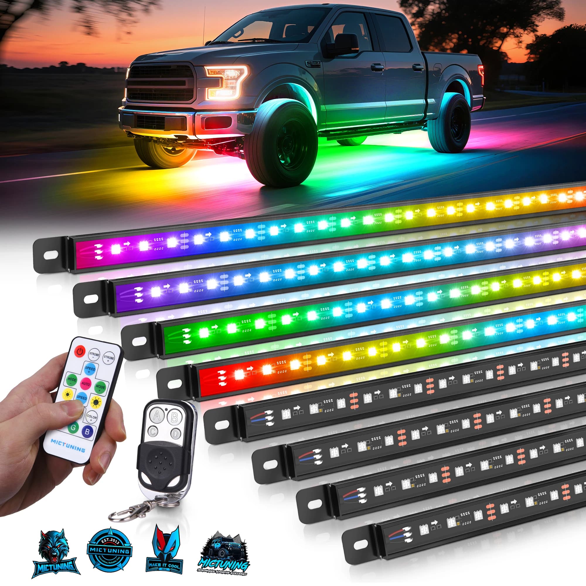 Kit Luci Sottoscocca Auto MICTUNING U8, Strisce Luminose RGBIC/RGB con Alloggiamento in Alluminio e Telecomando, Decorazione Atmosfera Auto