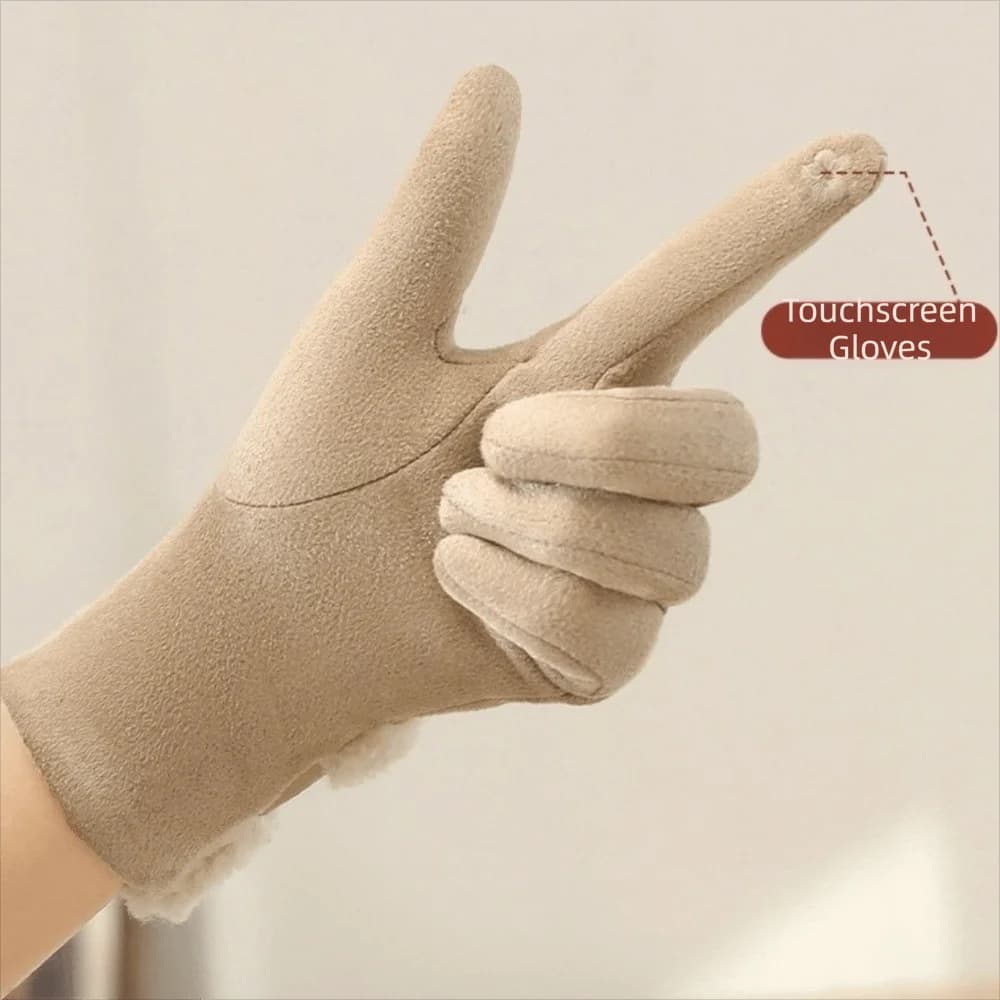 Fashion Fleece Winter Women's Gloves Windproof Full Finger Women Suede Gloves Thickened Anti Cold Cycling Mittens Girls Gift