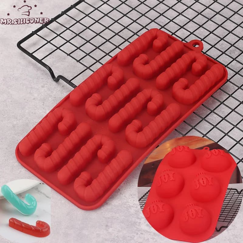 Newest Chocolate Mold Christmas Crutch Silicone Festive Design Bakeware DIY Candy Fudge Ice Jelly Cake Decor Bakeware Mold