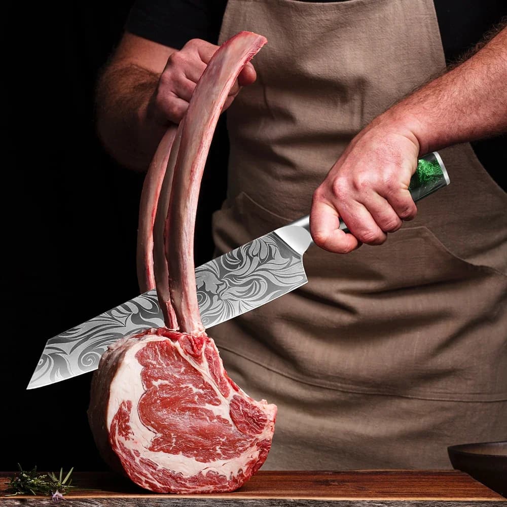 Coltello da cuoco Kiritsuke giapponese da 8 pollici, coltelli da cucina con motivo laser Damasco Coltello Gesso con lama super affilata Manico ergonomico