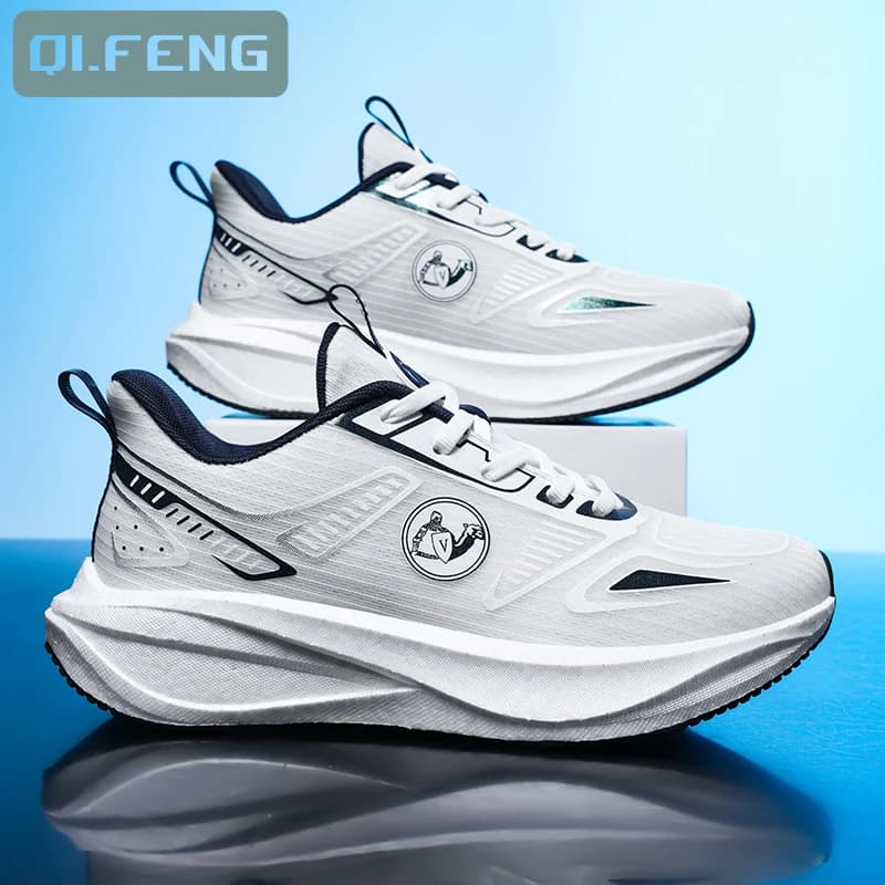 Uomo Donna Scarpe da corsa sportive Scarpe da ginnastica morbide e comode leggere da jogging Calzature da maratona Scarpe da moda in nylon con bordo in carbonio per uomo