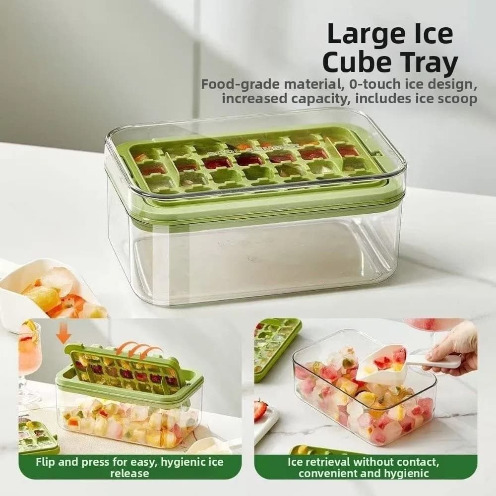 Ice cube mold 28/56 grids with extractor press, reusable container for ice conservation, single/double layer with cover and shovel, ice mold tray