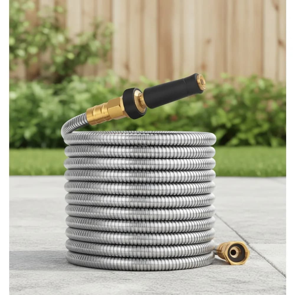 100 Foot Expandable Garden Pipe - Kink Free Water Pipe For Heavy Duty Stainless Steel 304 For Outdoor Cleaning