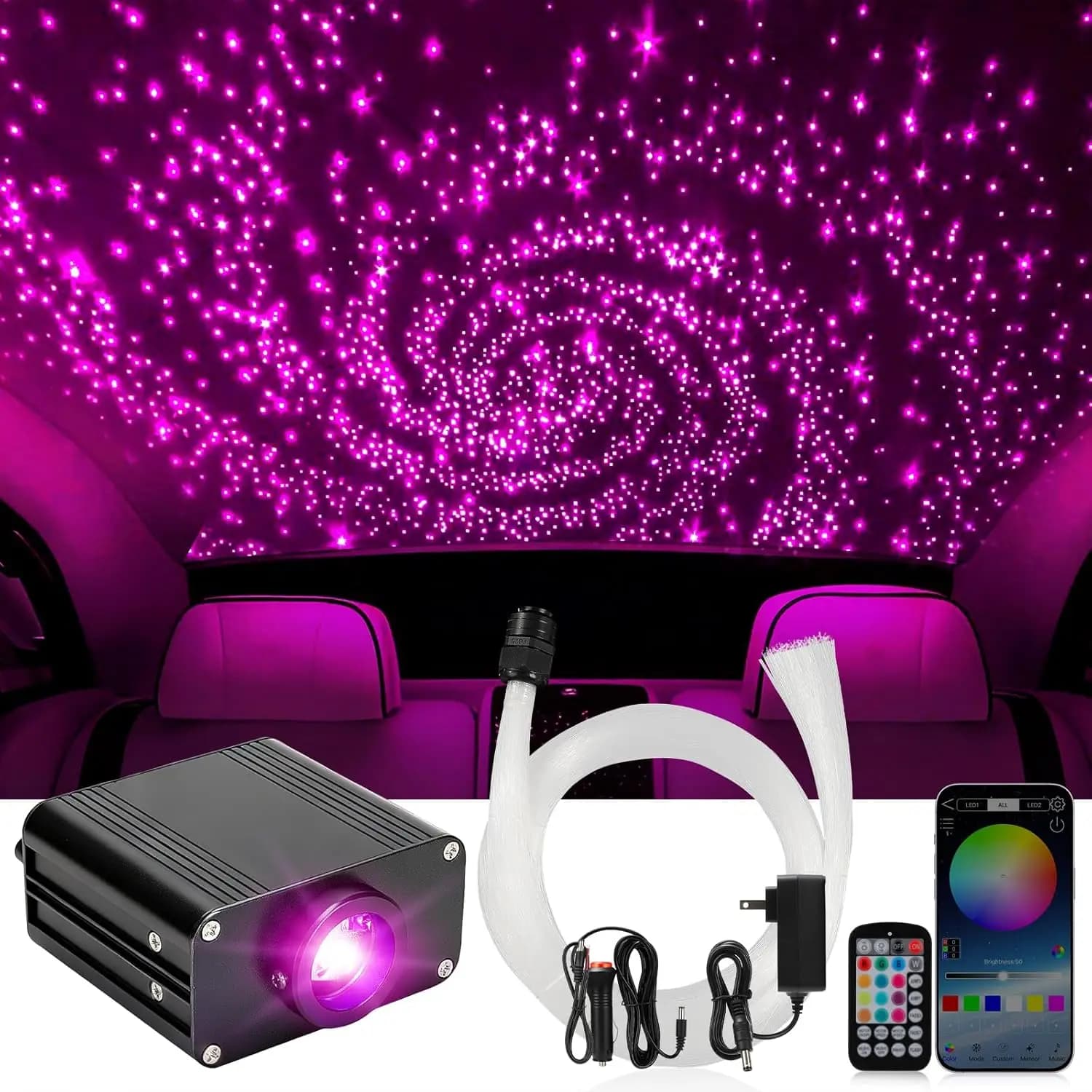 Luci a Stella Scintillante per Decorazione Auto, 500 Luci a Fibra Ottica per Soffitto con Controllo APP/Telecomando per Tetto Auto e Casa