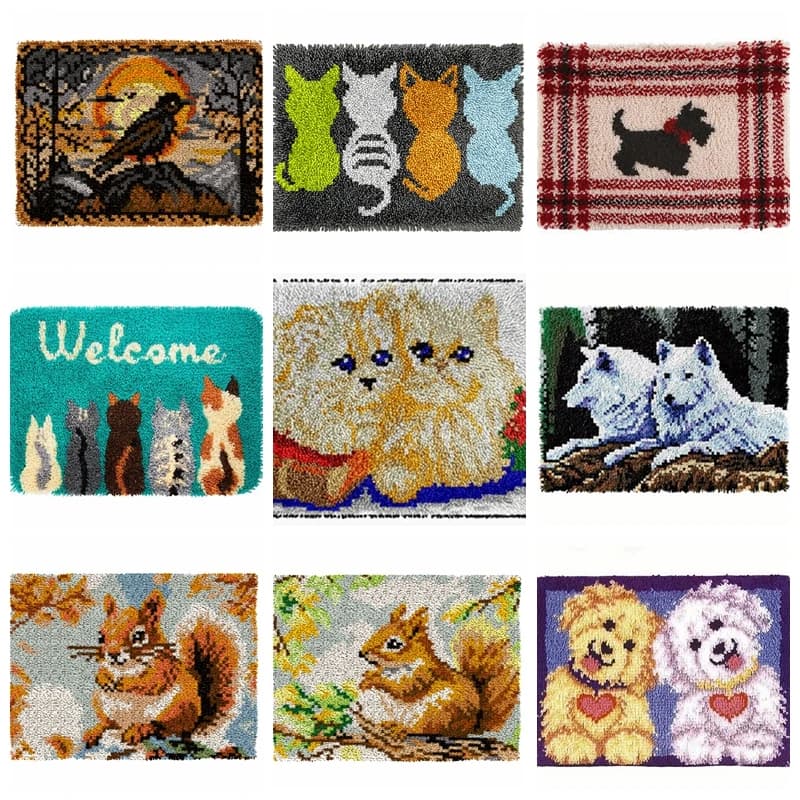 Kit tappeto con gancio di chiusura per animali Kit con gancio di chiusura modello per adulti per principianti festival Kit tappeto con gancio di chiusura all'uncinetto Fodera per cuscino per gatti