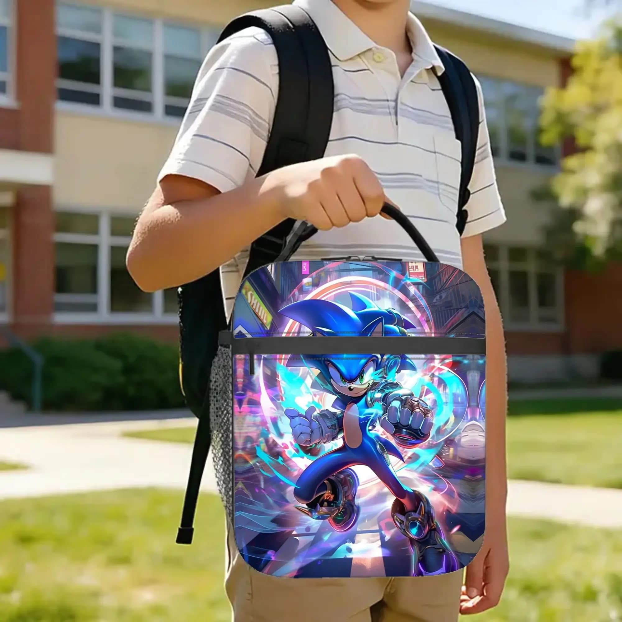 Soniced Video Game Insulated Lunch Bag Cooler Bag Reusable,Lunch Container Movie High Capacity Tote Lunch Box Food Storage Bags