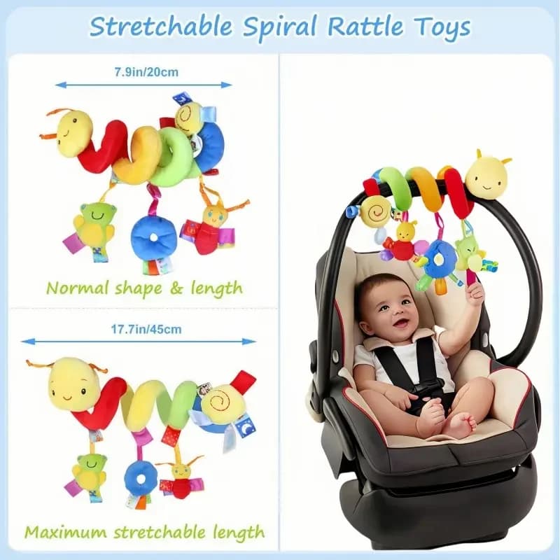 Giocattoli per seggiolino auto, spirale di attività per neonati, sonagli pendenti, giocattoli sensoriali in peluche da appendere al passeggino, regalo per neonati