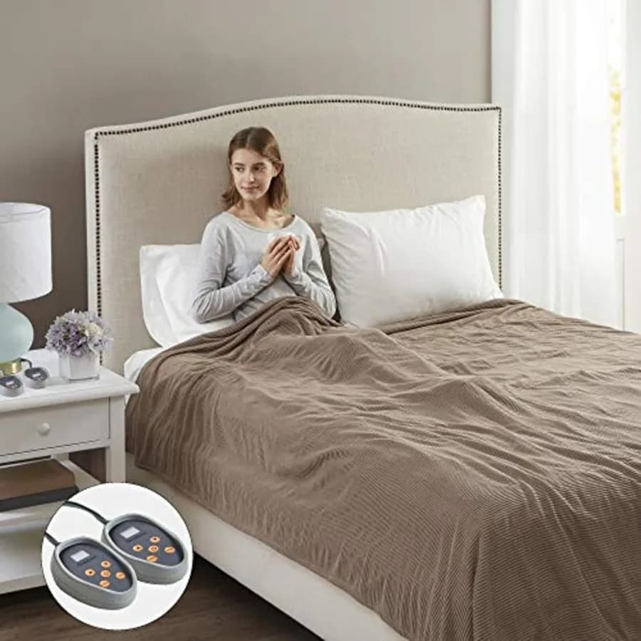 Coperta elettrica Lussuosa micropile Ultra morbida a costine testurizzata, accogliente e comoda copertura per la stagione fredda Riscaldamento rapido Auto Sh
