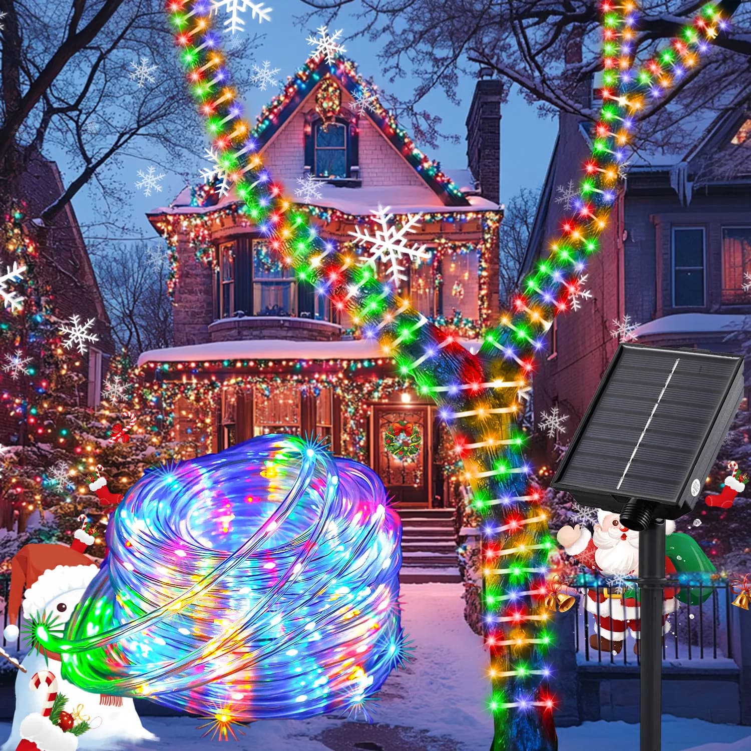 Corda solare colorata da 72 piedi ricaricabile 200 led, 8 modalità di illuminazione, adatta per giardini, matrimoni, feste di Natale e fai da te