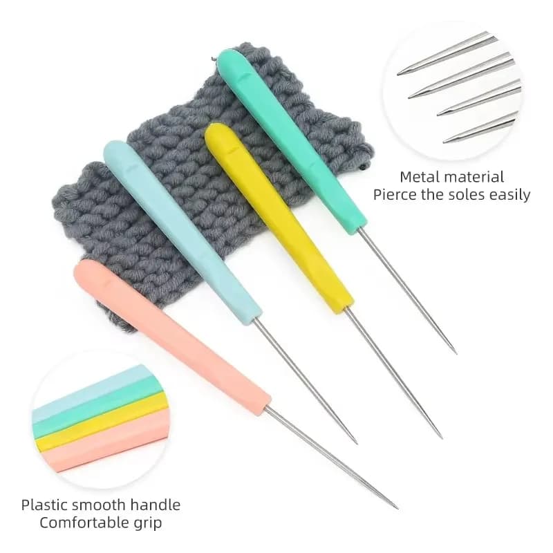 Kit di 1/4 punzoni da cucito con manico in plastica, strumento fai-da-te per cuciture a mano, punzone per tela e pelle per riparazioni