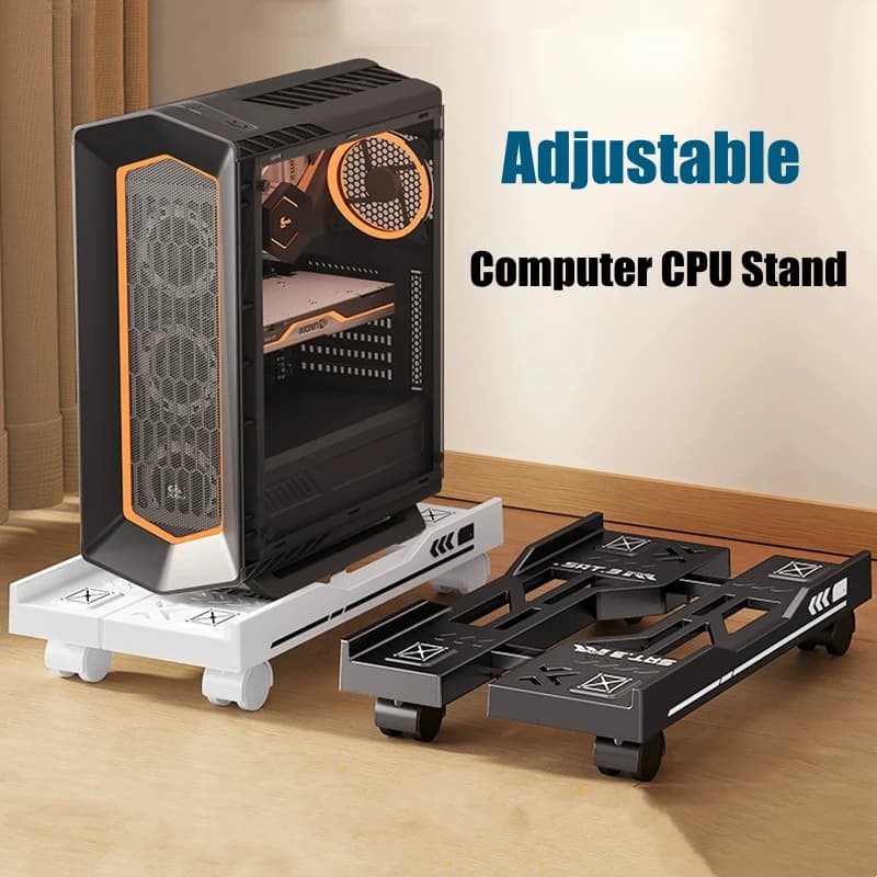Supporto per torre per computer regolabile sotto la scrivania Ruote girevoli - Supporto per CPU rimovibile, vassoio per computer bianco nero abbagliante