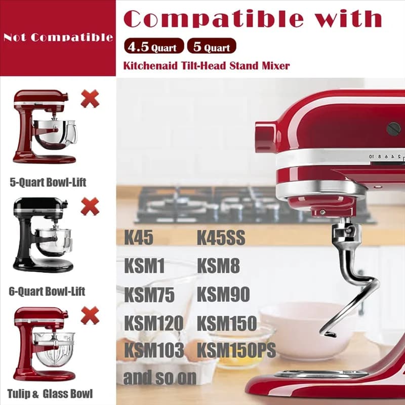 Gancio a spirale per impastare LECKL, ricambio per impastatrice KitchenAid da 4,5-5 quarti con testa inclinabile