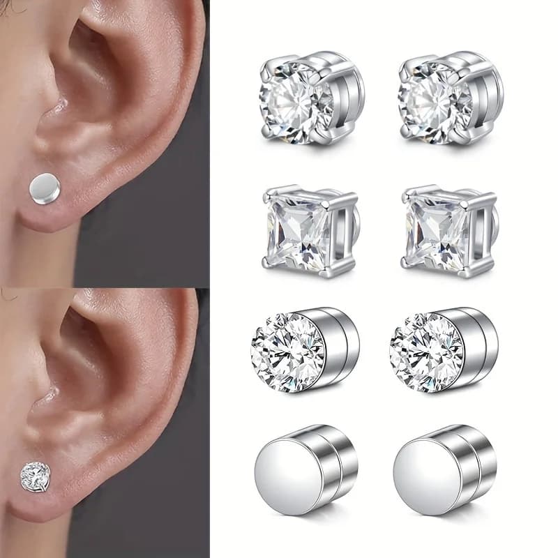 1 Paia Unisex Moda In Acciaio Inossidabile Rotondo Zircone Cristallo Magnetico Orecchino Clip Orecchini per Gli Uomini Donne Non-Piercing Gioielli