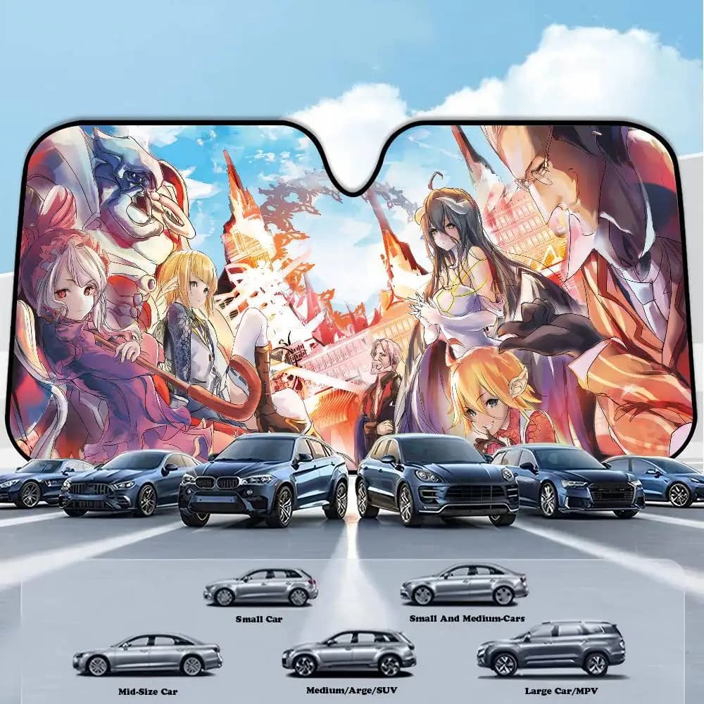 Parasole Pieghevole per Parabrezza Anteriore Overlord Classic Anime 70x130cm, Pellicola Protettiva per Auto con Cartoni Animati