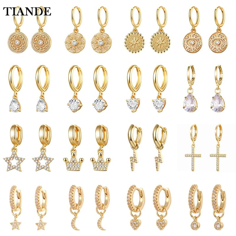 TIANDE Gold Color Dangle Earrings for Women Fashion Piercing Exquisite Zircon Women's Drop Earrings 2022 Jewelry Wholesale
