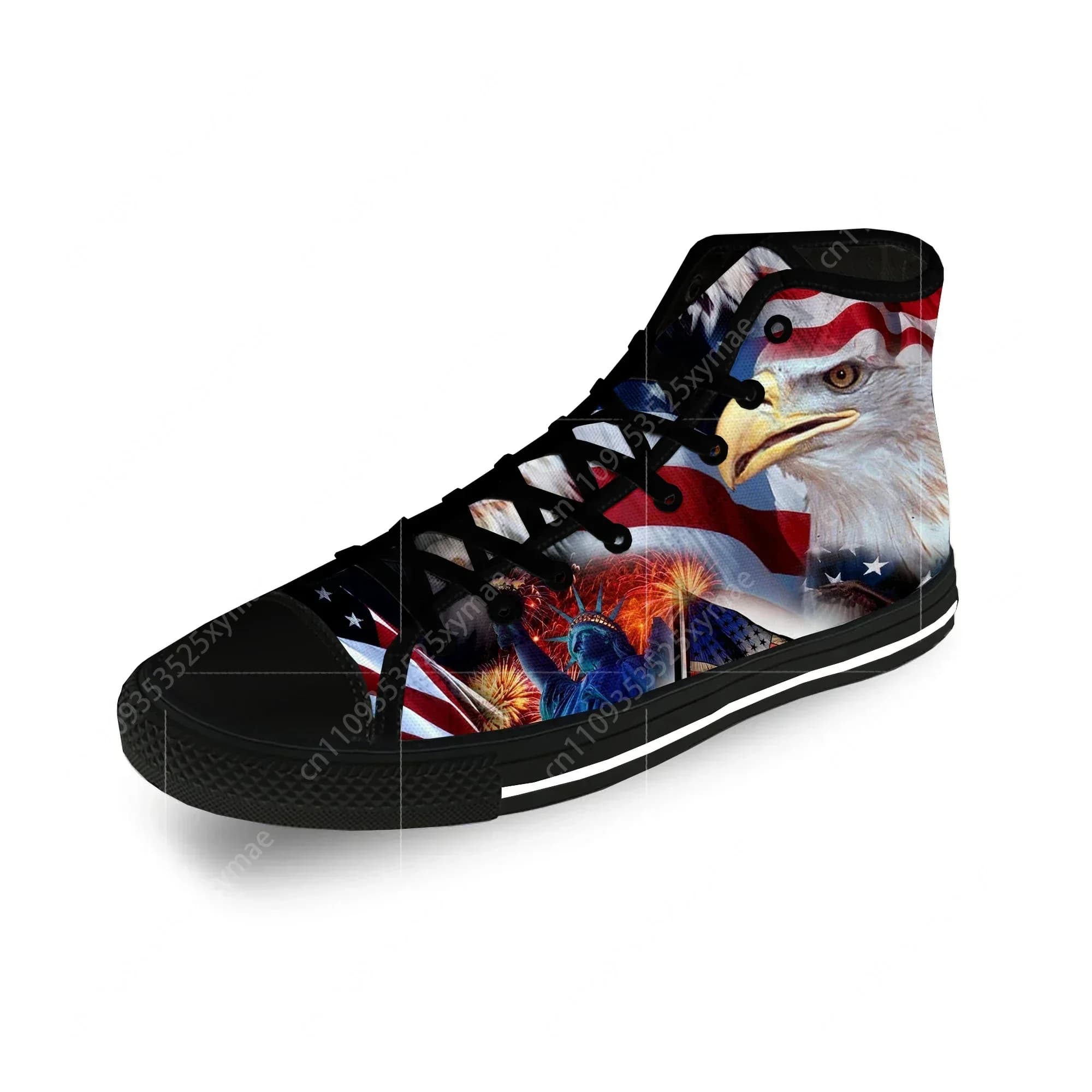 Scarpe da ginnastica alte in tela con stampa 3D aquila bandiera americana USA, alla moda, casual, leggere e traspiranti, da uomo e donna