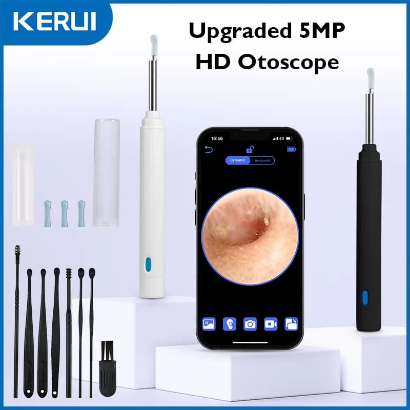 Otoscopio per rimozione cerume, detergente per orecchie WiFi, fotocamera per endoscopio auricolare impermeabile wireless HD da 5 MP con 6 LED per telefoni iOS e Android
