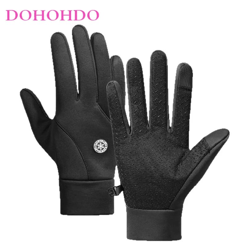 Women's Warm Winter Motorcycle Gloves Women's Ski Gloves Touch-screen Velvet Outdoor Sports Gloves Waterproof Cycling Black