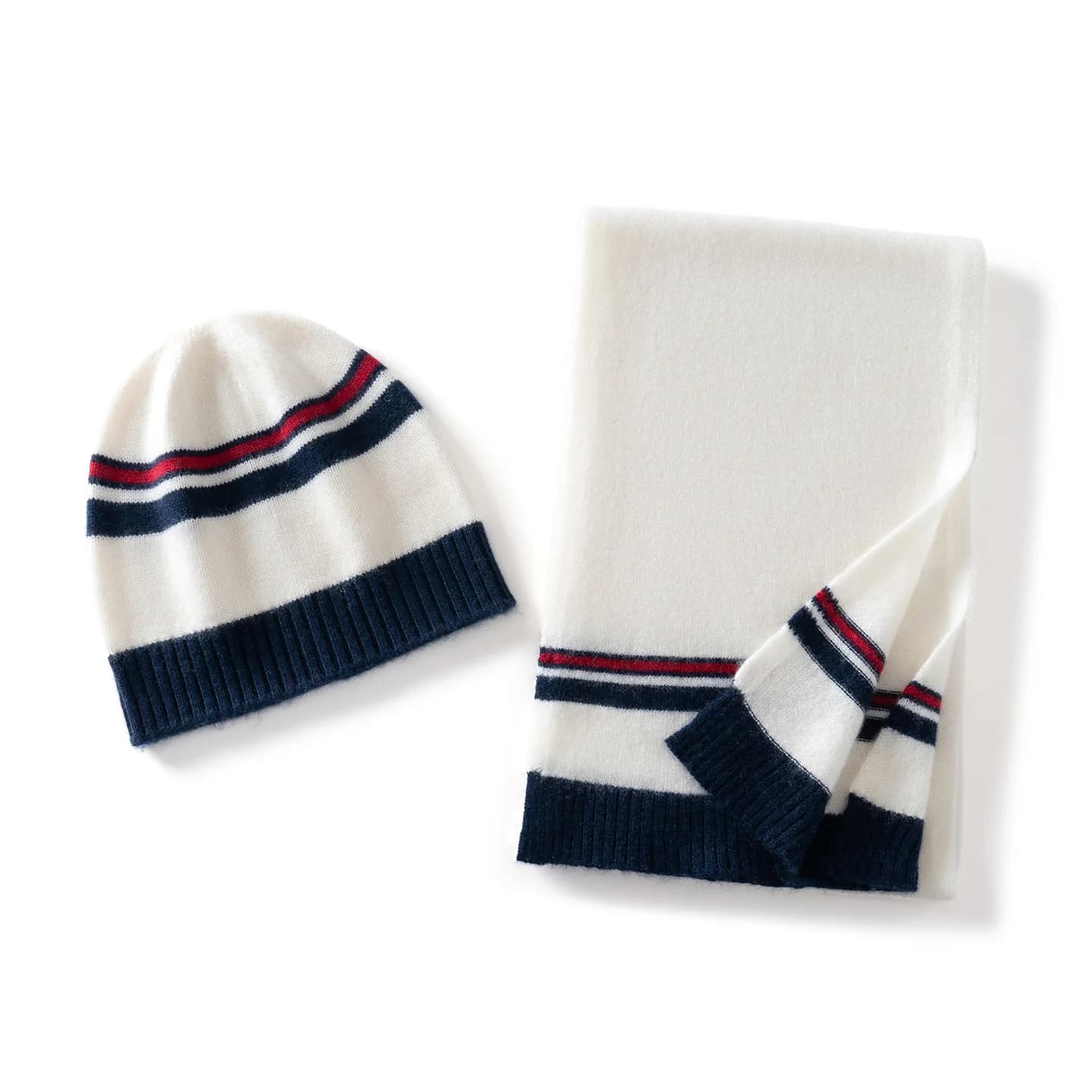 100% Cashmere Men's and Women's Hat and Scarf Set, Hot Autunnal and Winter Knitwear Hat with Contrast Cut-out Neck
