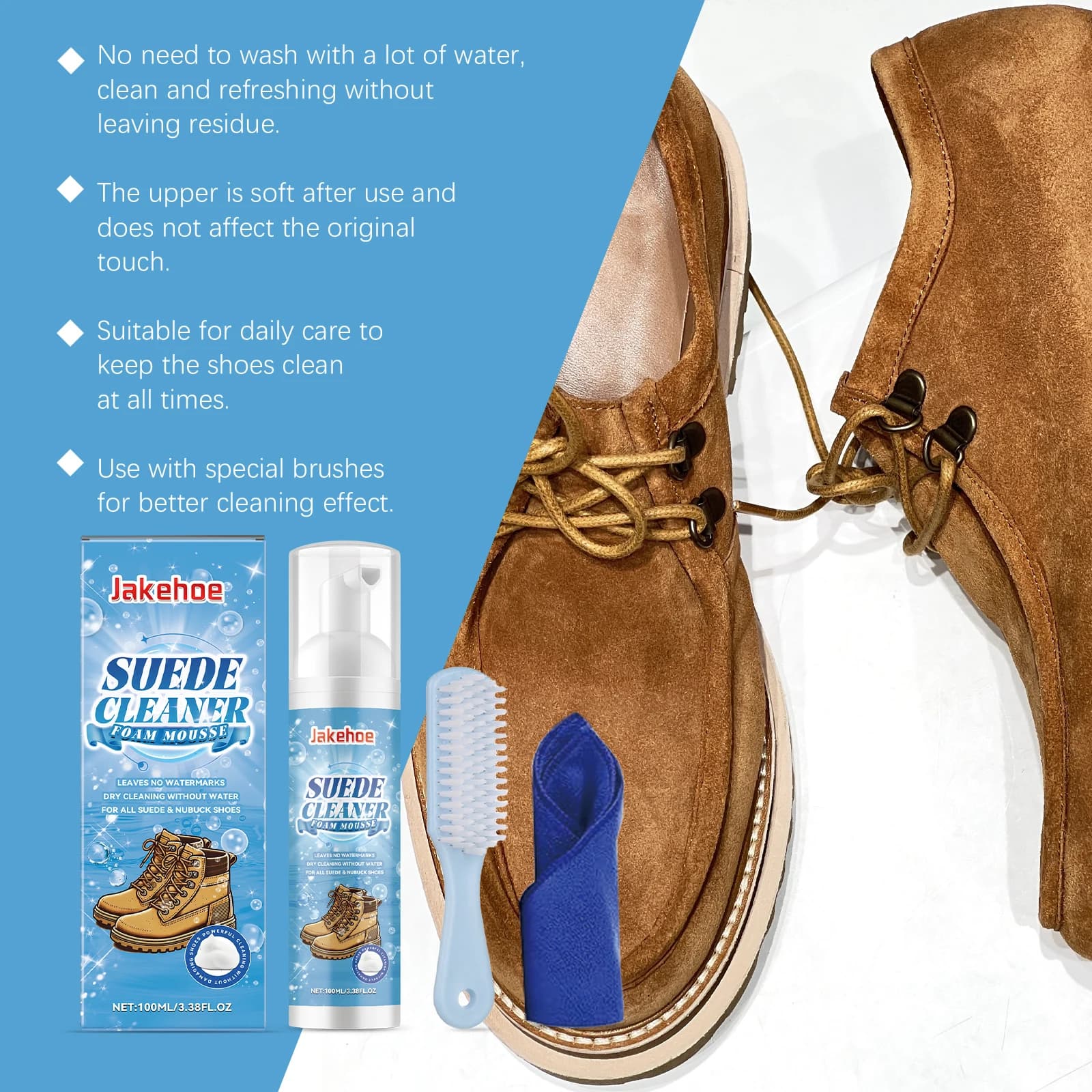 JAKEHOE Smooth Foam Cleansing Mousse Cleansing Cleansing agent without washing Universal decontamination for suede leather shoes Bag for clothes Furniture for car seats