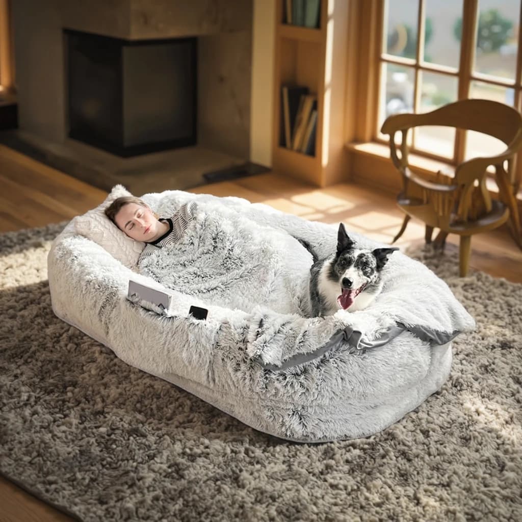 Divano letto per cani di lusso in formato umano Divano invernale confortevole lavabile in pelliccia sintetica Peluche gigante grande divano letto per cani umani per persone adulti