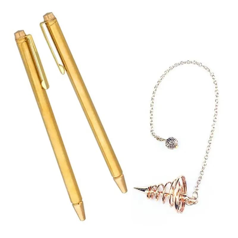 3 Piece Divining Rods Copper And Dowsing Pendulum Gold Copper Retractable Paranormal Divining Rods With Copper Handle-New