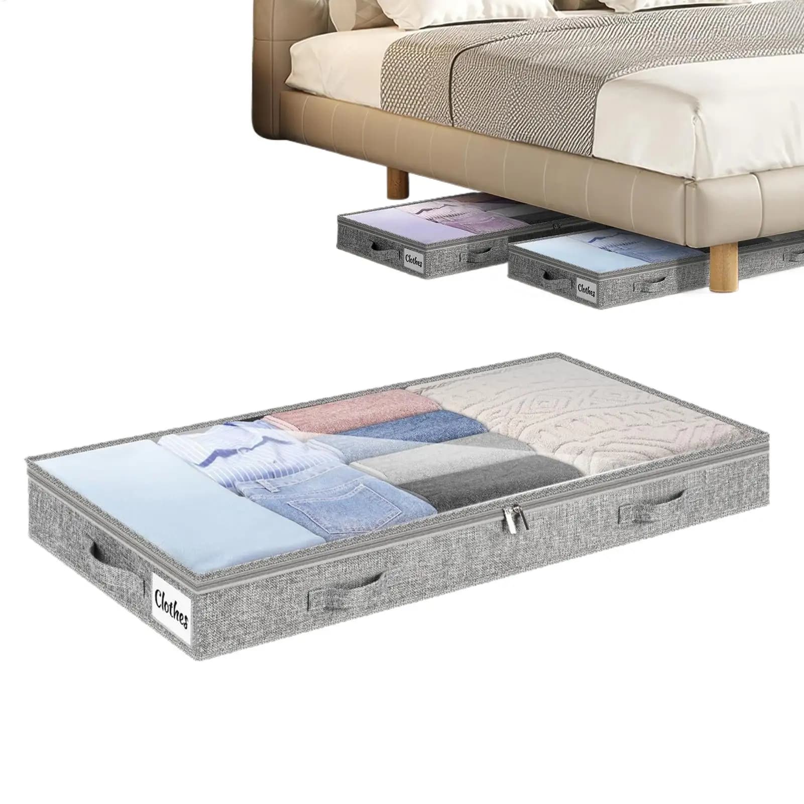1pc Foldable bed bottom clothing storage box transparent design can be used for clothes blankets blankets moving bags