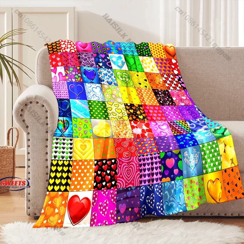 Coperta accogliente a tema cuore colorato, disponibile in diverse misure, per bambini e adulti, ideale per la camera da letto, il soggiorno e il divano, regalo raffinato.
