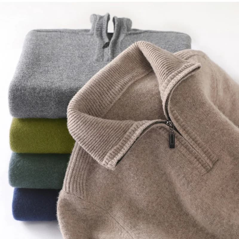 Autunno/Inverno dei nuovi uomini 100% pura lana maglione business casual mezza zip risvolto pullover addensato caldo lavorato a maglia maglione a maniche lunghe