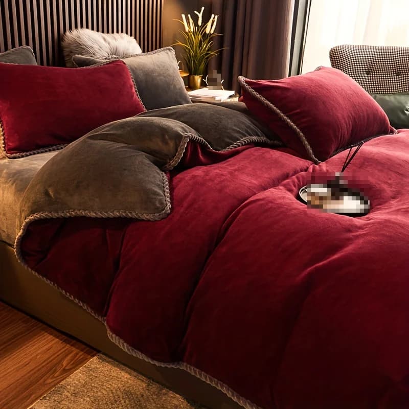 1 Two-sided winter bed linen in modern style milk velvet, antistatic cover in solid color, without soul and pillowcase,