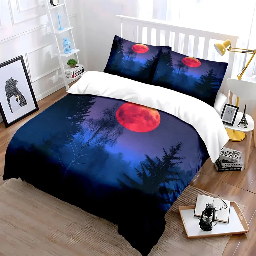 Set di biancheria da letto con copripiumino morbido e confortevole Moonlit Forest Art Set, include 1 copripiumino e 2 federe, regalo