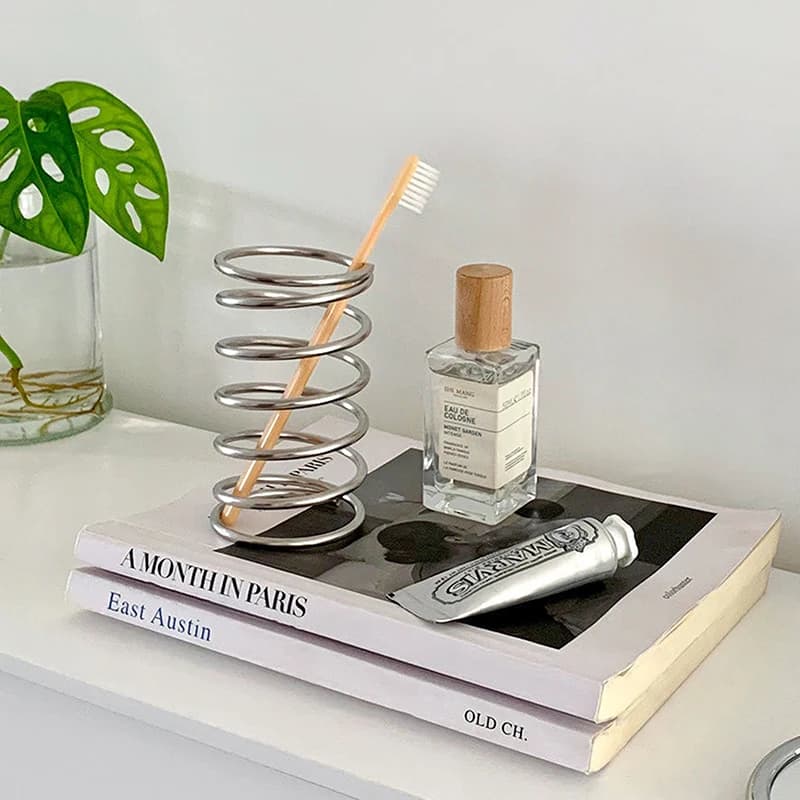 Porta spazzolino in acciaio inossidabile Portaoggetti per pennelli per trucco Portapenne per vaso Ornamenti per la decorazione del desktop di casa