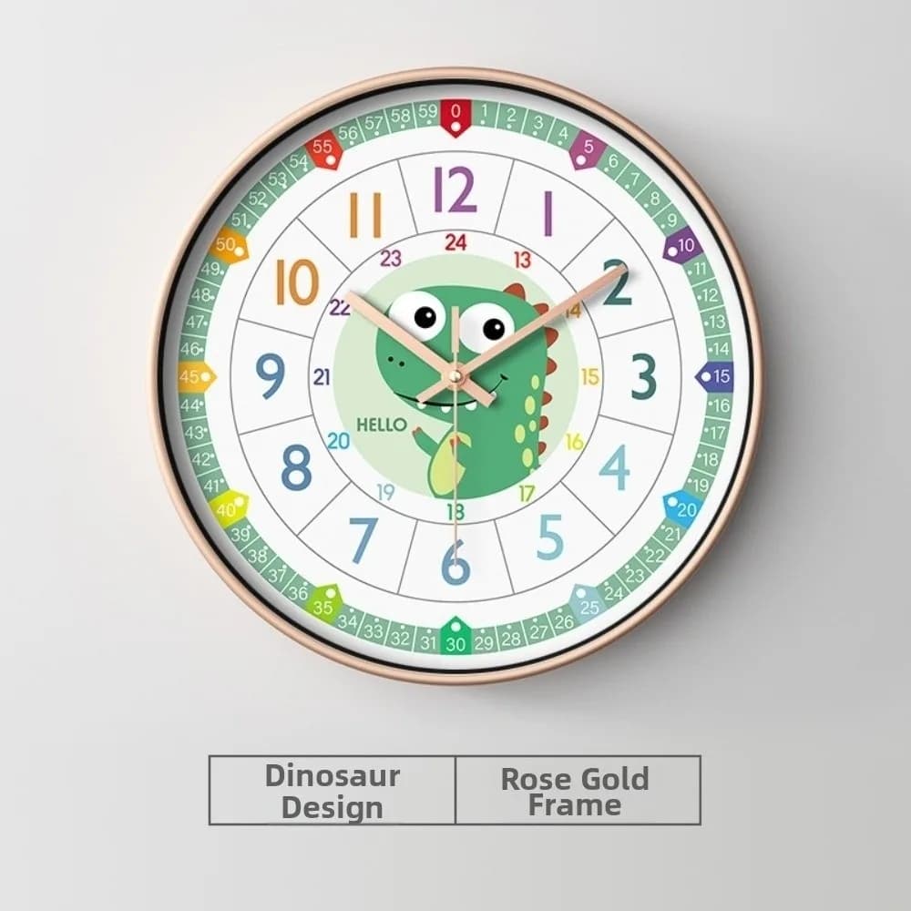 Educational Silent Teaching Wall Clock Analog Round Kids Learning Clock Wall Decor Easy to Read Quartz Wall Clock Dorm